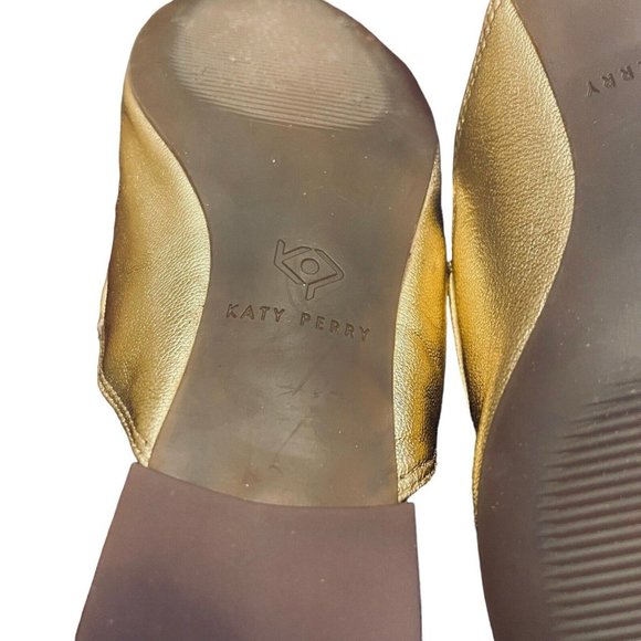 Katy Perry THE RUE Gold Mules Slides Size 6 Party Fun Artsy 3D Modern Glam Face - Picture 10 of 13